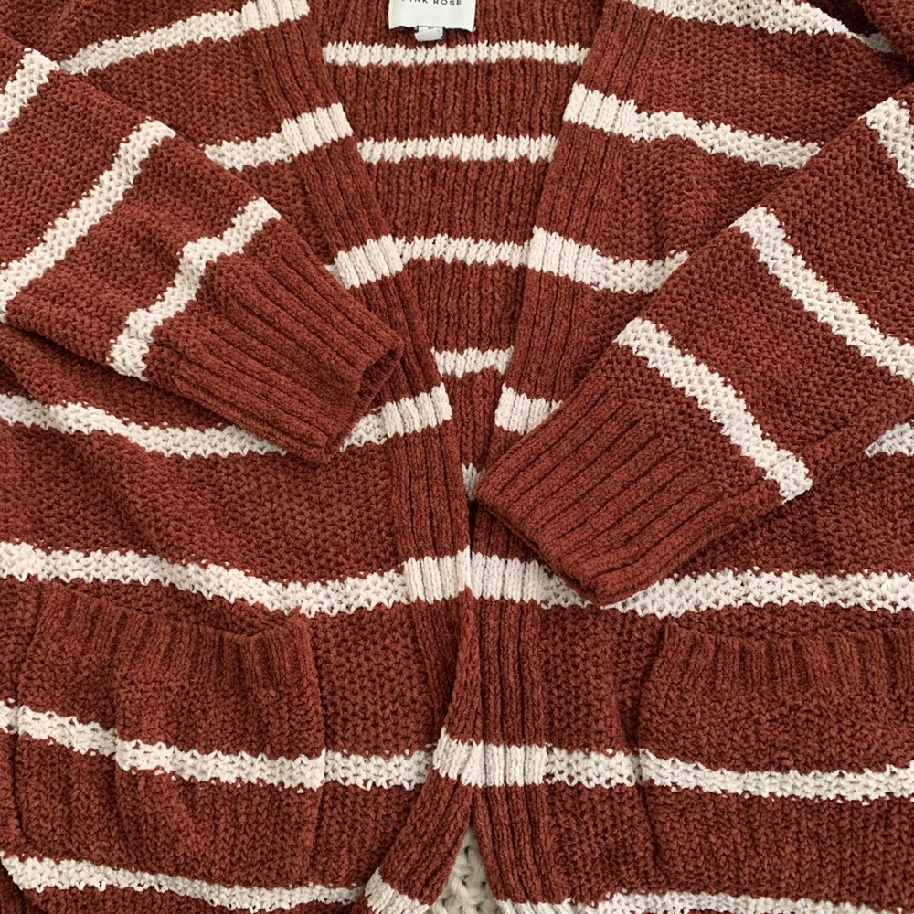 Pink Rose Rust and White Striped Cardigan
